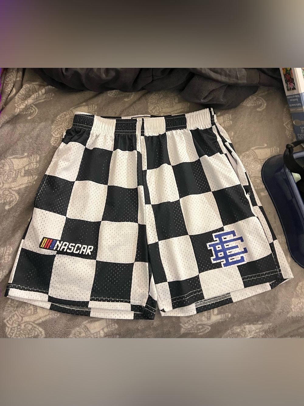 Eric Emanuel Black and White Checkered NASCAR Mesh Shorts